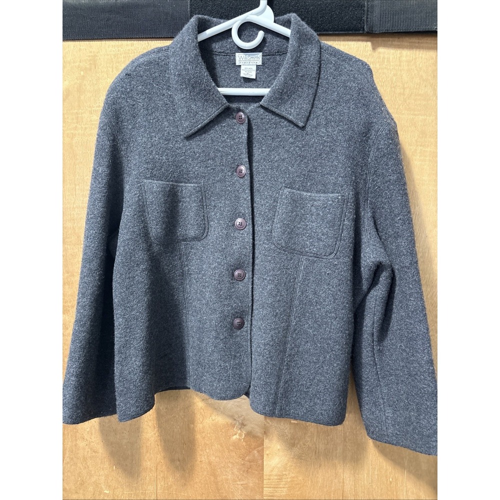 Vintage Willi Smith Jacket Womens XL Gray 100% Wool Button Front Collared Short
